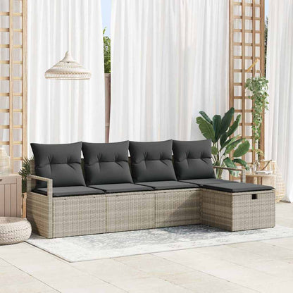 Sofa Set mit Kissen mit Speicher Hellgrau Poly-Rattan