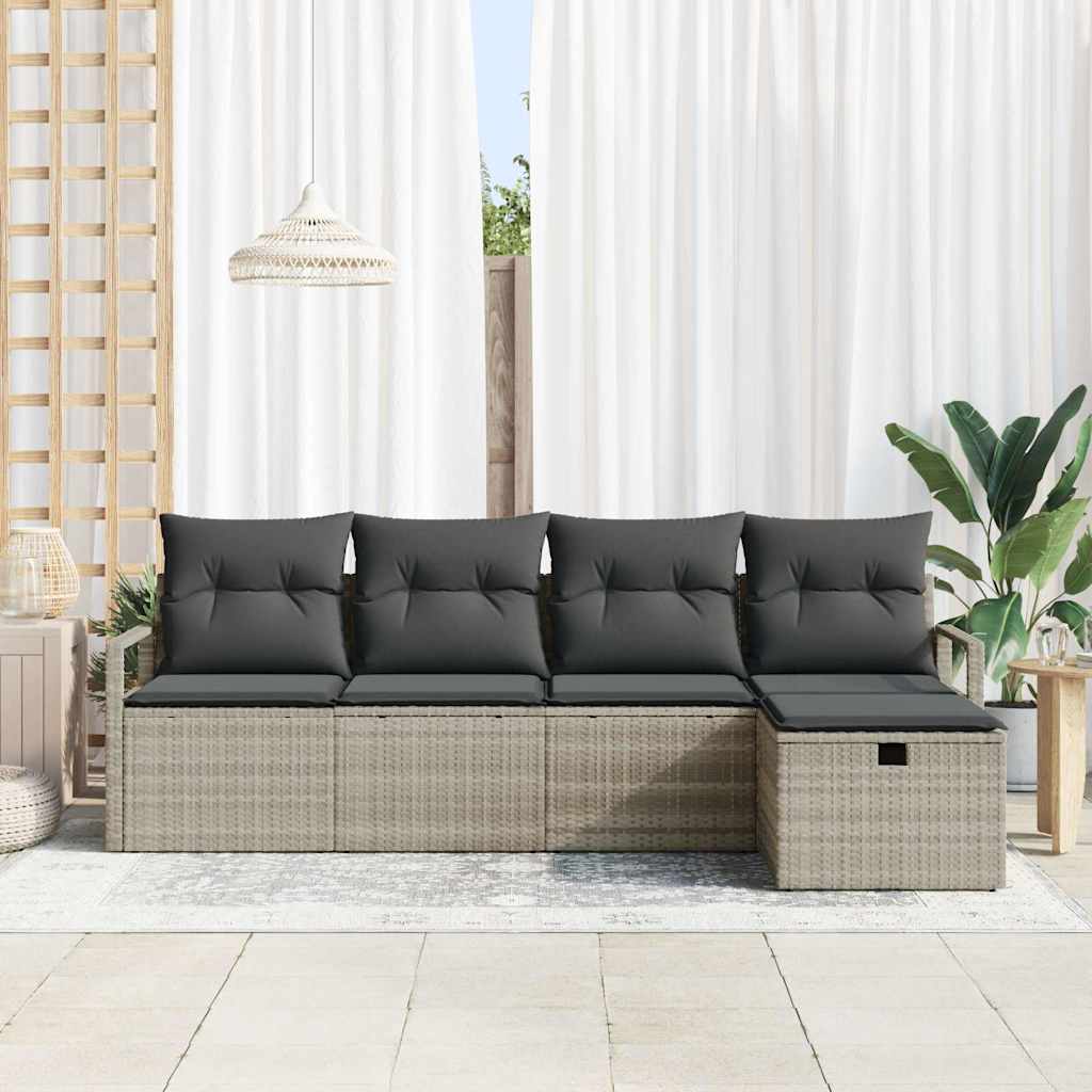 Sofa Set mit Kissen mit Speicher Hellgrau Poly-Rattan