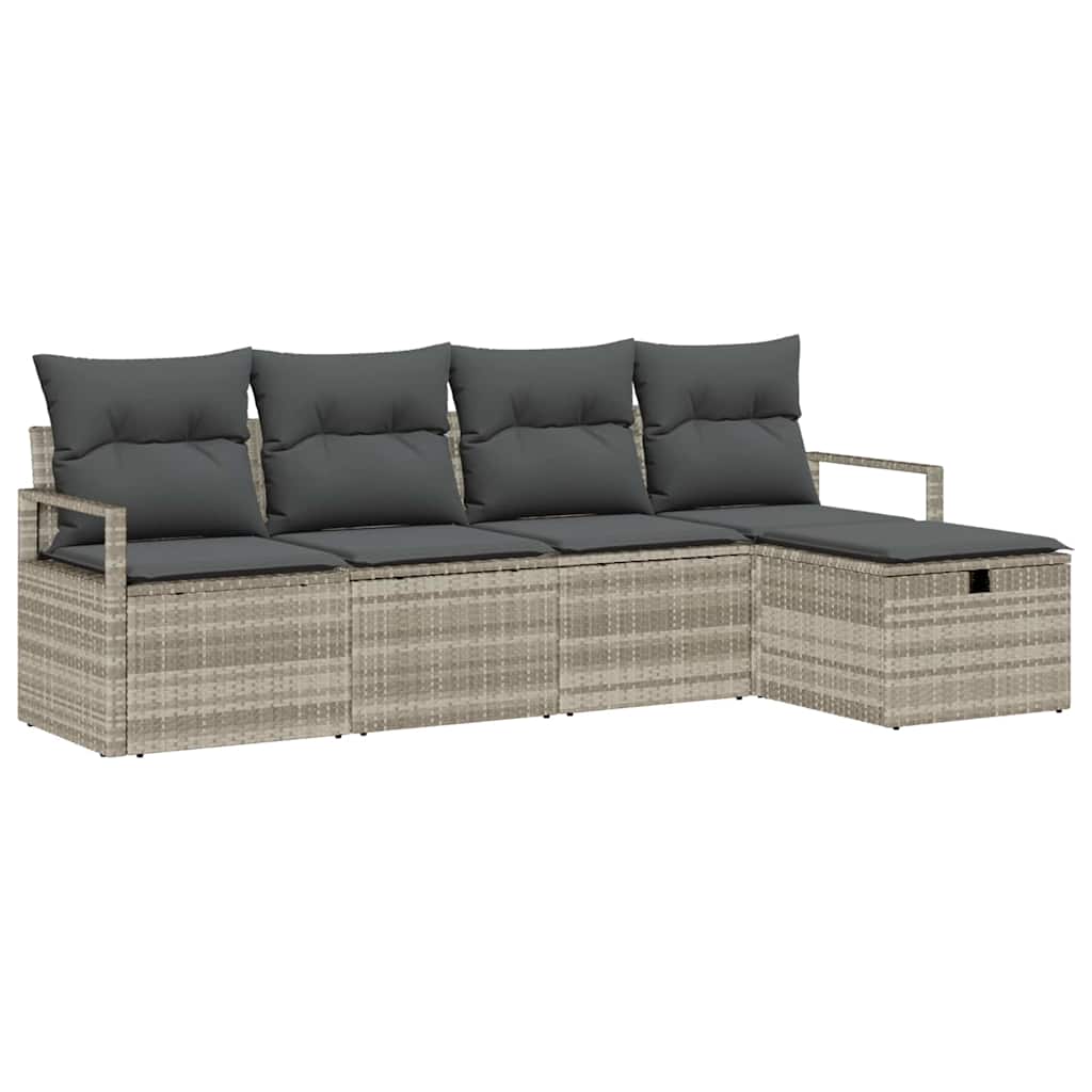 Sofa Set mit Kissen mit Speicher Hellgrau Poly-Rattan