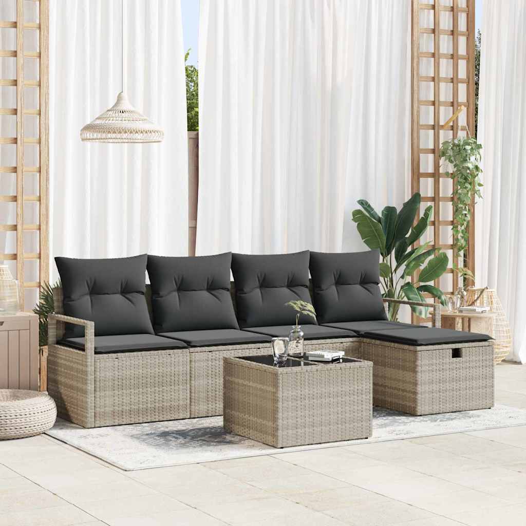 Sofa Set mit Kissen mit Speicher 6 pcs Hellgrau Poly-Rattan