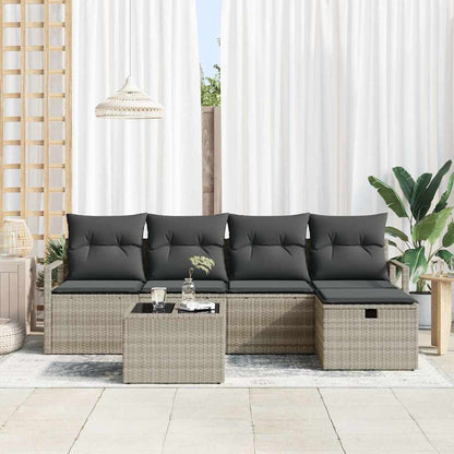 Sofa Set mit Kissen mit Speicher 6 pcs Hellgrau Poly-Rattan