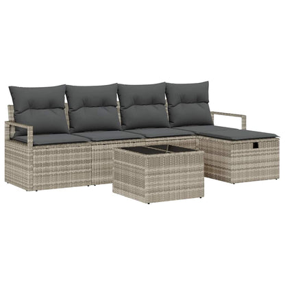 Sofa Set mit Kissen mit Speicher 6 pcs Hellgrau Poly-Rattan
