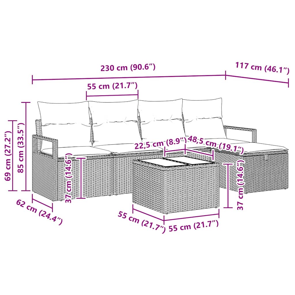 Sofa Set mit Kissen mit Speicher 6 pcs Hellgrau Poly-Rattan