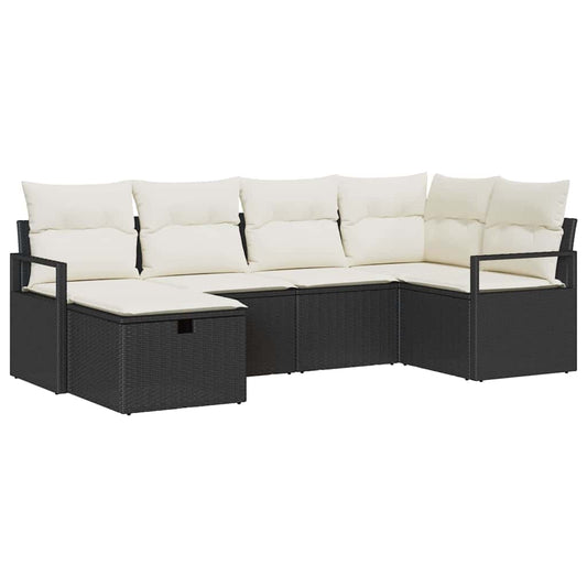 Sofa Set mit Kissen mit Speicher Schwarz und Creme Poly-Rattan