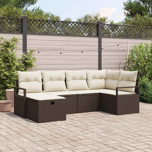 Sofa Set mit Kissen mit Speicher Braun und Creme Poly-Rattan