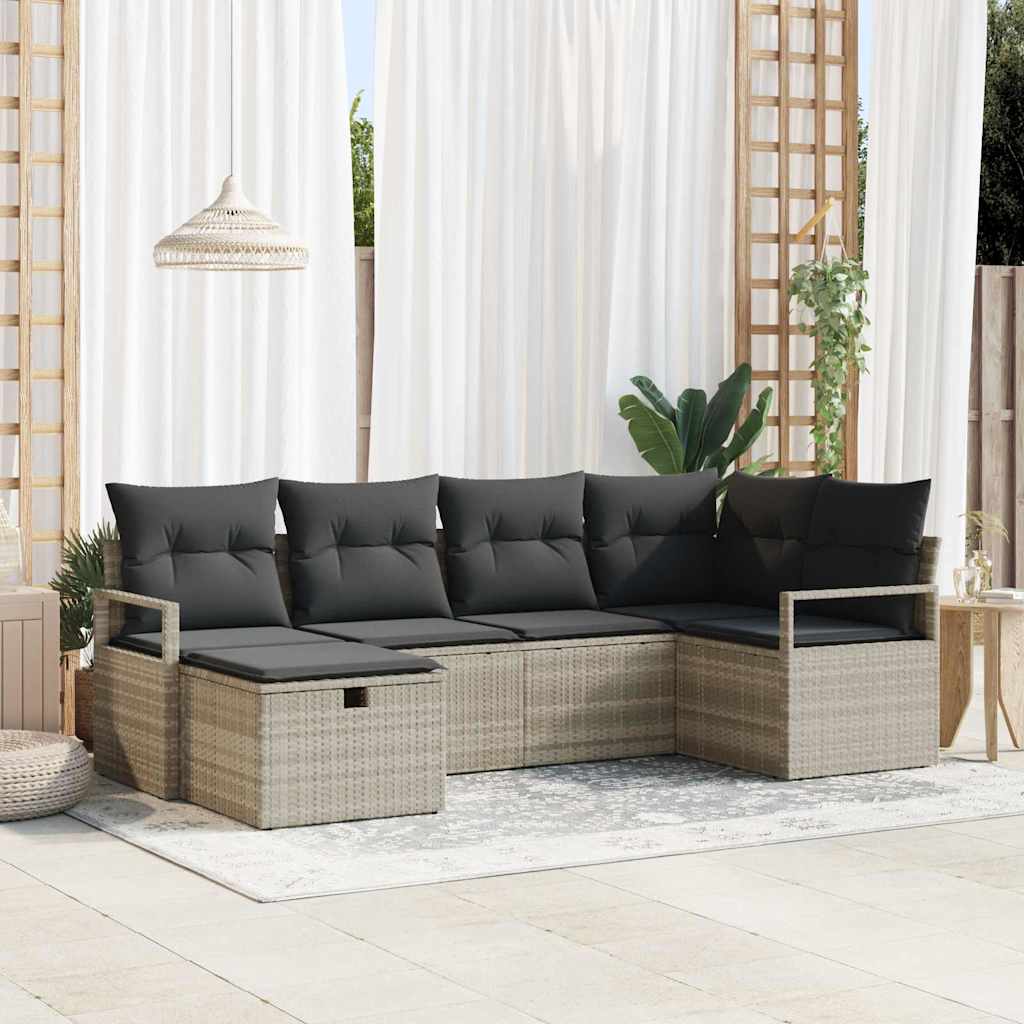 Sofa Set mit Kissen mit Speicher 6 pcs Hellgrau Poly-Rattan