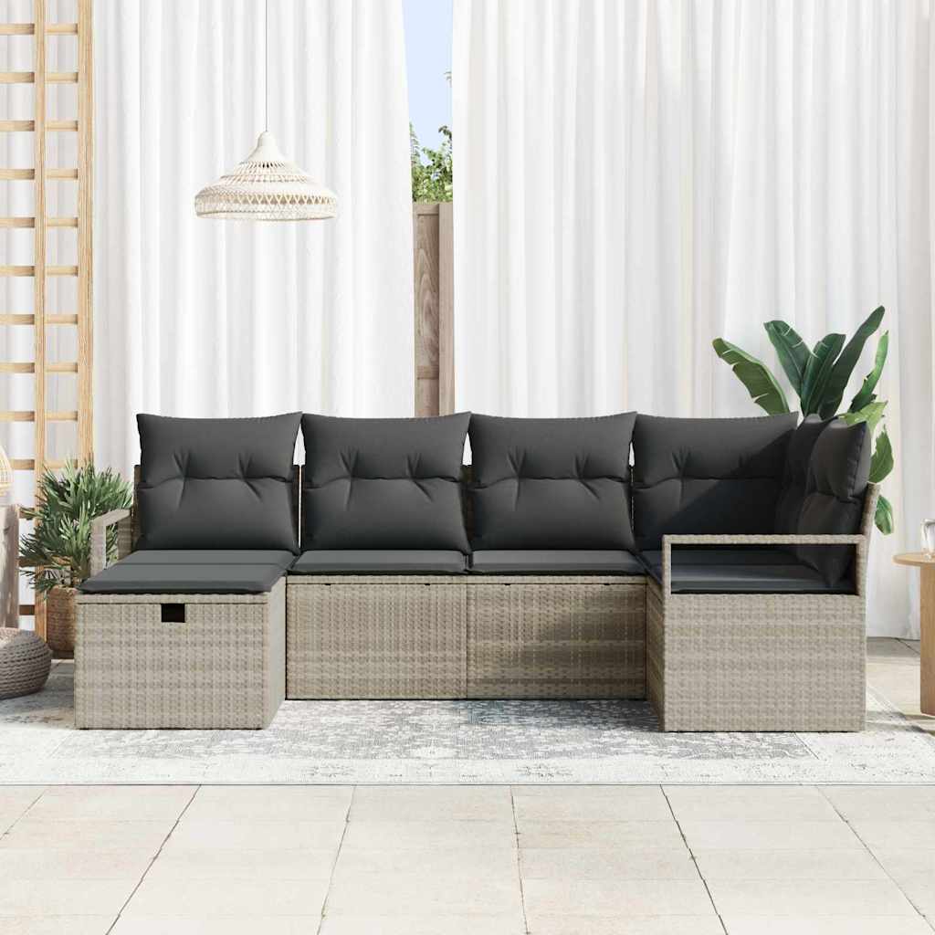 Sofa Set mit Kissen mit Speicher 6 pcs Hellgrau Poly-Rattan