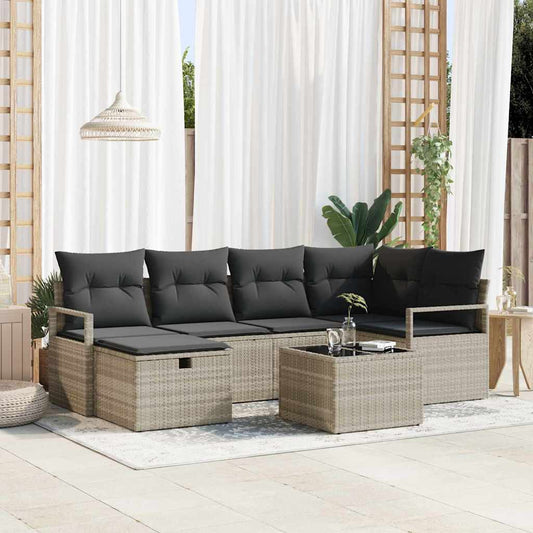 Sofa Set mit Kissen mit Speicher 7 pcs Hellgrau Poly-Rattan
