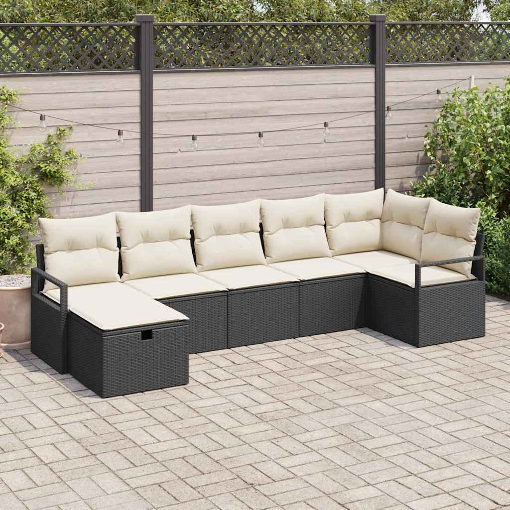 Sofa Set mit Kissen mit Speicher Schwarz und Creme Poly-Rattan