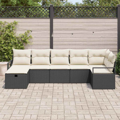 Sofa Set mit Kissen mit Speicher Schwarz und Creme Poly-Rattan