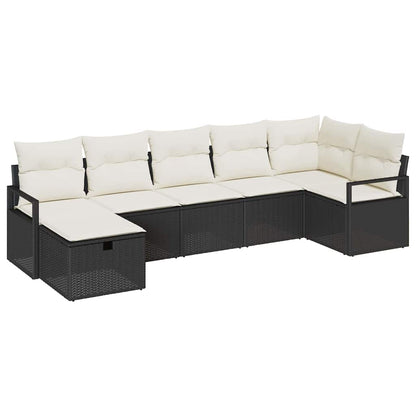 Sofa Set mit Kissen mit Speicher Schwarz und Creme Poly-Rattan