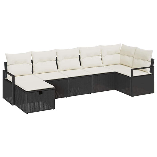 Sofa Set mit Kissen mit Speicher Schwarz und Creme Poly-Rattan