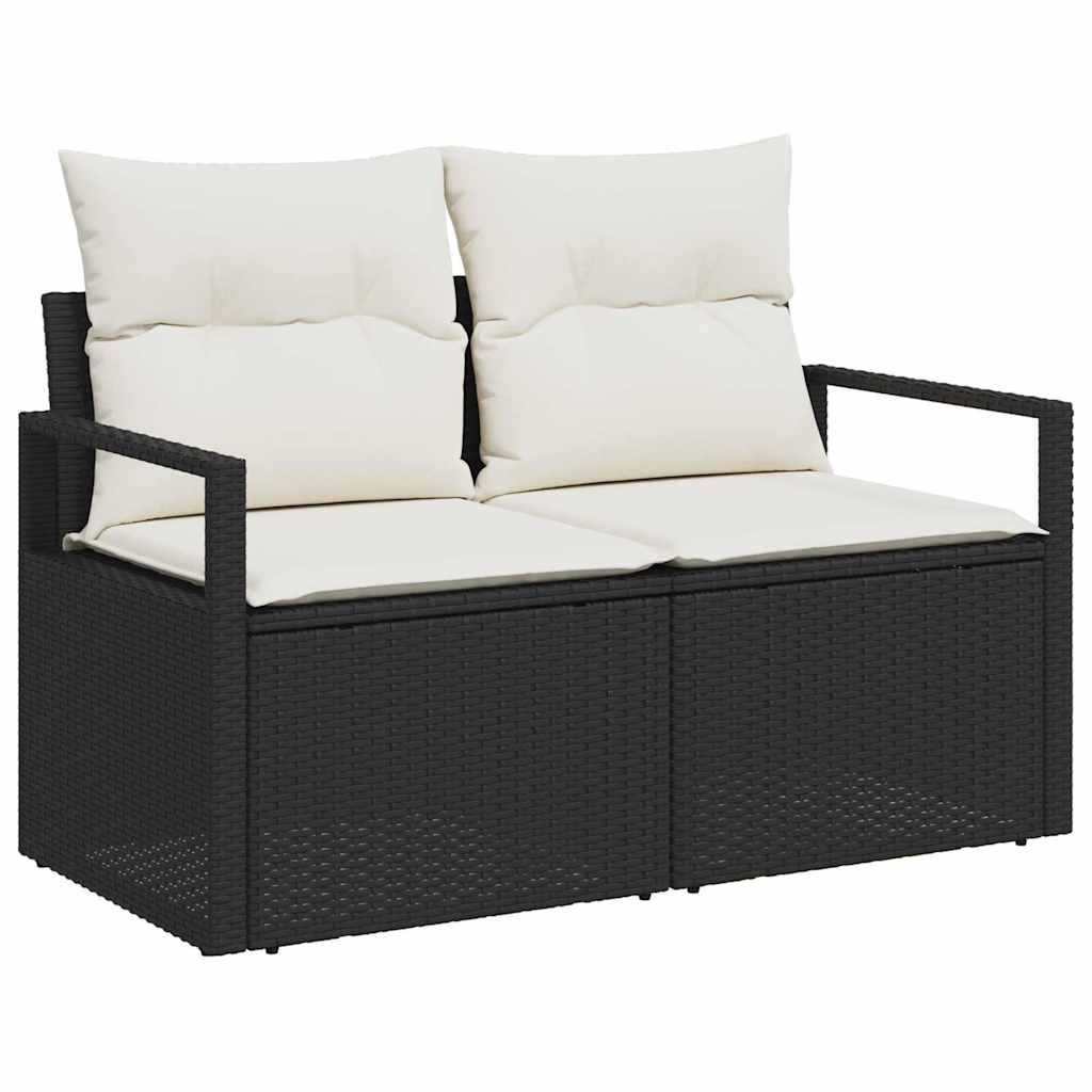 Sofa Set mit Kissen mit Speicher Schwarz und Creme Poly-Rattan