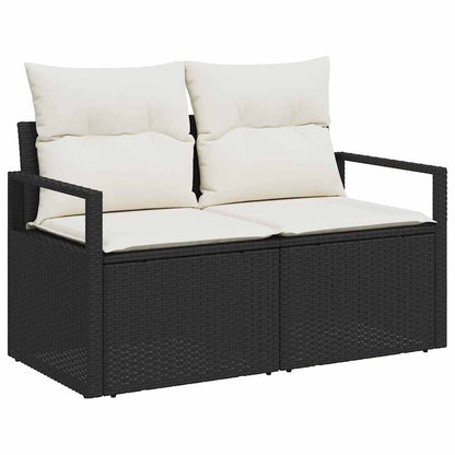 Sofa Set mit Kissen mit Speicher Schwarz und Creme Poly-Rattan
