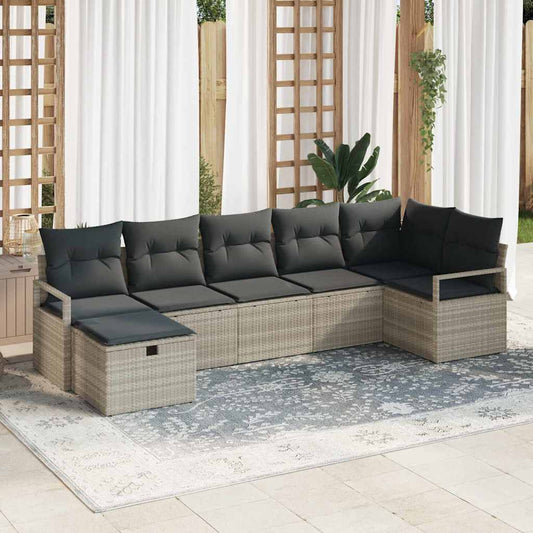 Sofa Set mit Kissen mit Speicher 7 pcs Hellgrau Poly-Rattan
