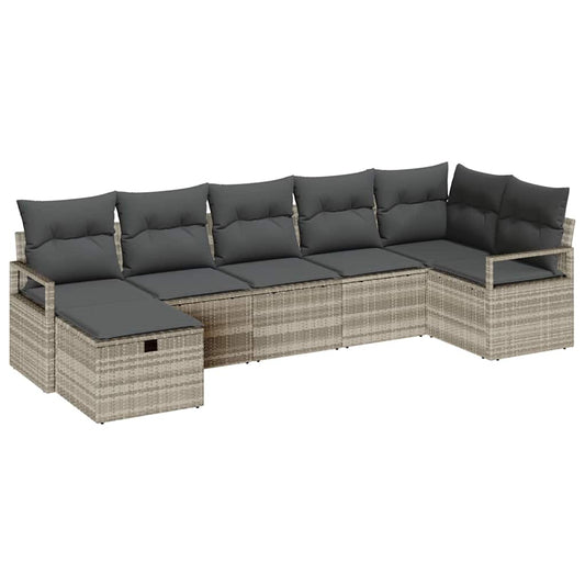 Sofa Set mit Kissen mit Speicher 7 pcs Hellgrau Poly-Rattan