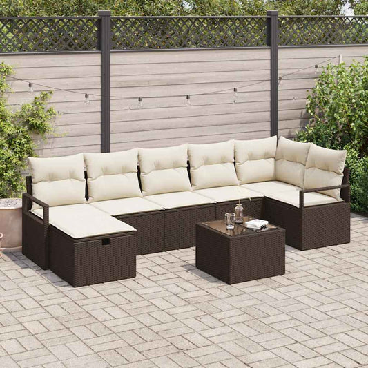 Sofa Set mit Kissen mit Speicher Braun und Creme Poly-Rattan