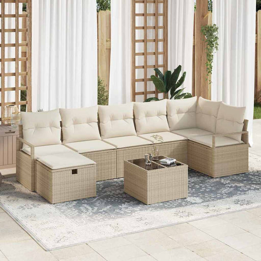 Sofa Set mit Kissen mit Speicher Beige und Creme Poly-Rattan