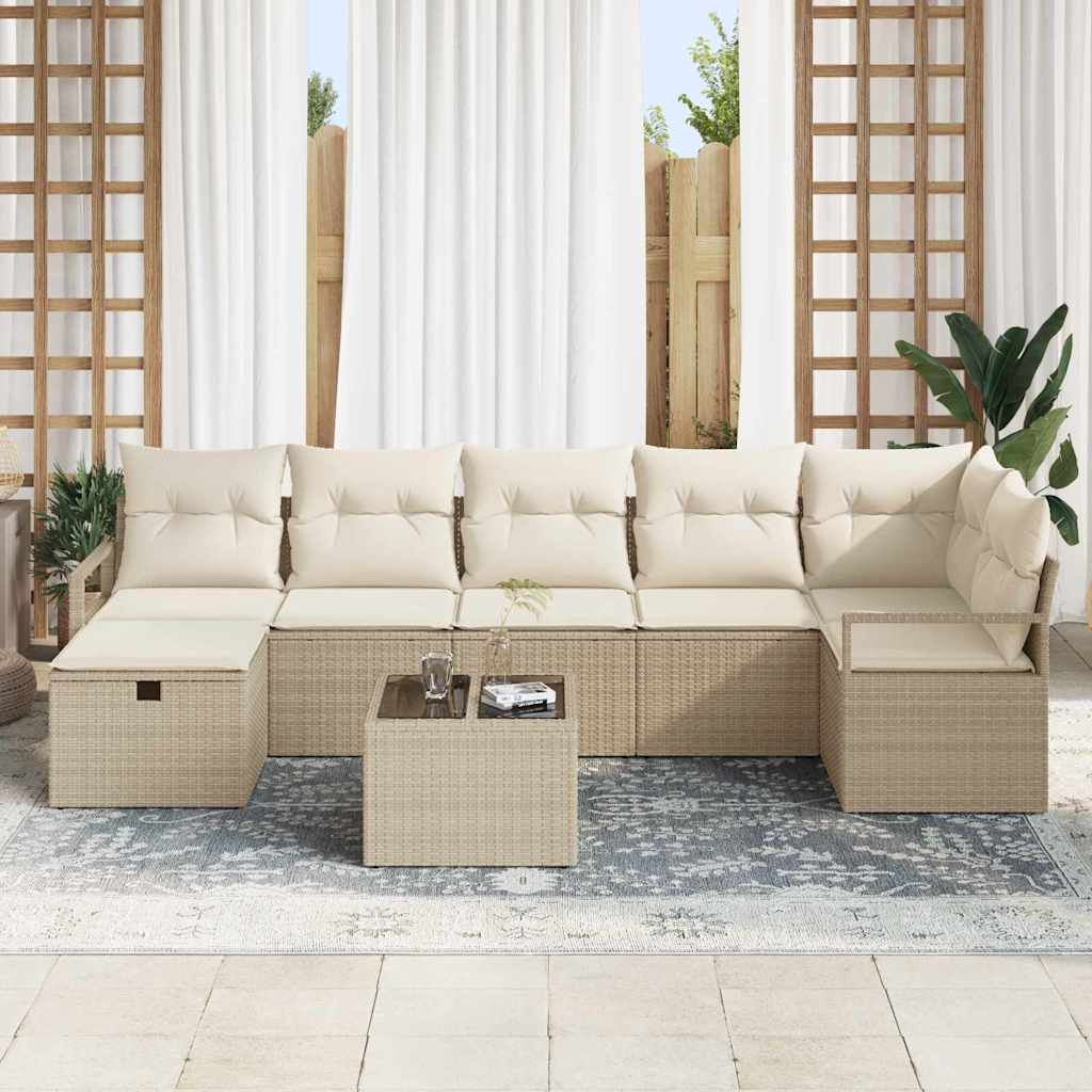 Sofa Set mit Kissen mit Speicher Beige und Creme Poly-Rattan