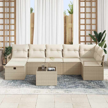 Sofa Set mit Kissen mit Speicher Beige und Creme Poly-Rattan