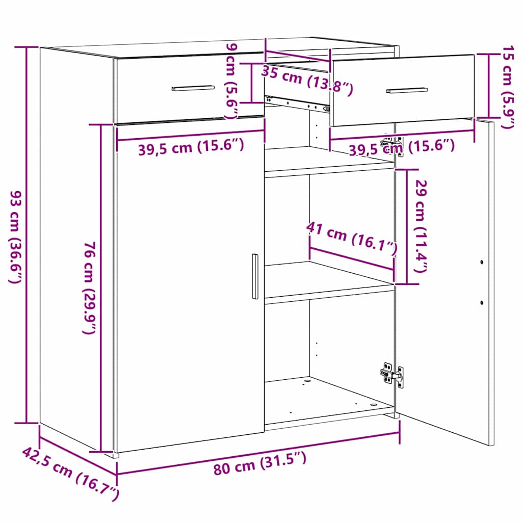 Badschrank Artisan-Eiche 80 x 42,5 x 93,5 cm Holzwerkstoff