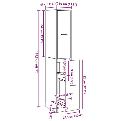 Apothekerschrank Schwarz Eichen-Optik 30 x 41 x 174.5 cm