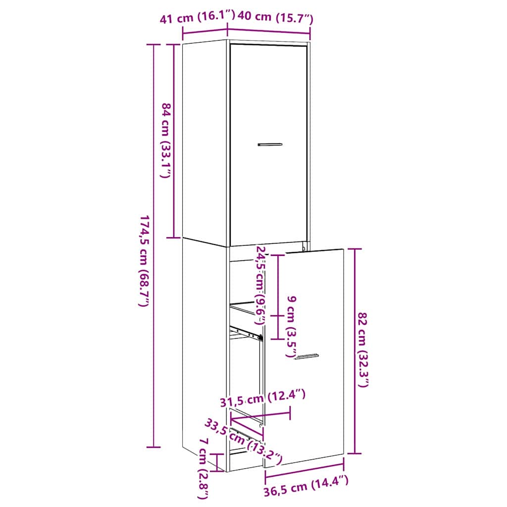 Apothekerschrank Schwarz Eichen-Optik 40 x 41 x 174.5 cm