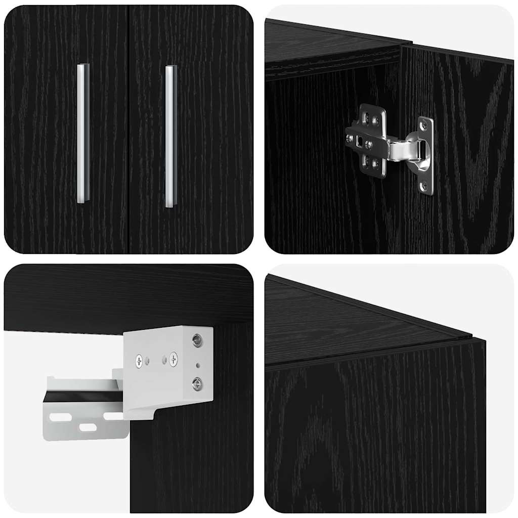 Badschrank Schwarz Eichen-Optik 70 x 42,5 x 225 cm