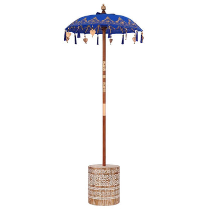 Sonnenschirm mit Fuß Blau, Braun 250 cm Baumwolle, Holz
