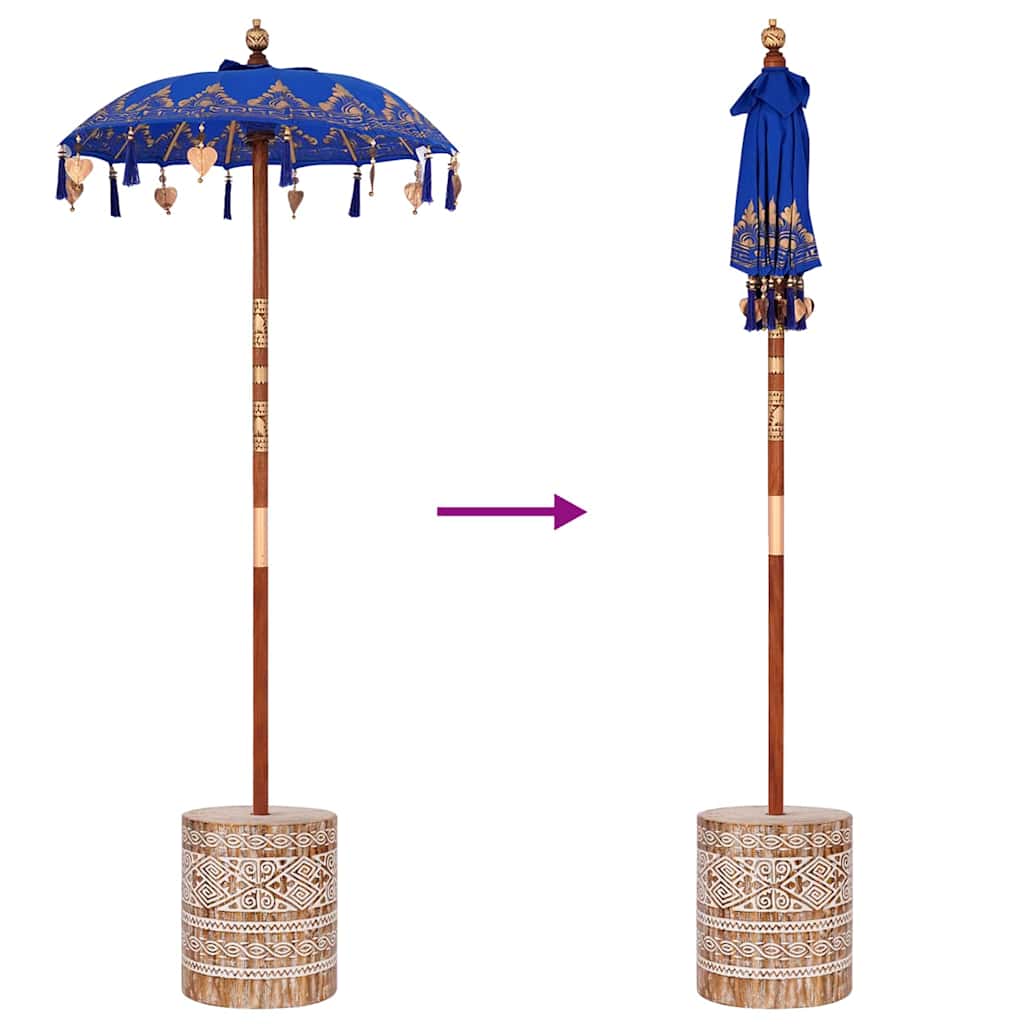 Sonnenschirm mit Fuß Blau, Braun 250 cm Baumwolle, Holz