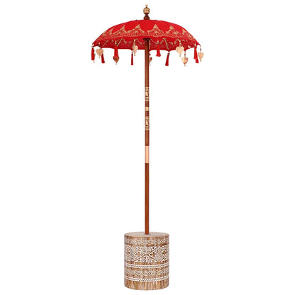 Sonnenschirm mit Fuß Rot und Braun 250 cm Baumwolle und Holz
