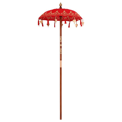 Sonnenschirm mit Fuß Rot und Braun 250 cm Baumwolle und Holz