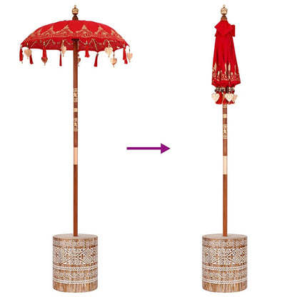 Sonnenschirm mit Fuß Rot und Braun 250 cm Baumwolle und Holz
