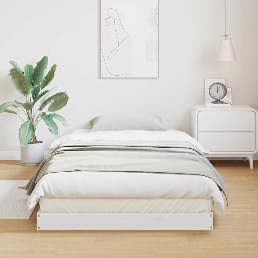 Bodenbettrahmen Weiß 213,5 x 104 x 9 cm Massives Kiefernholz