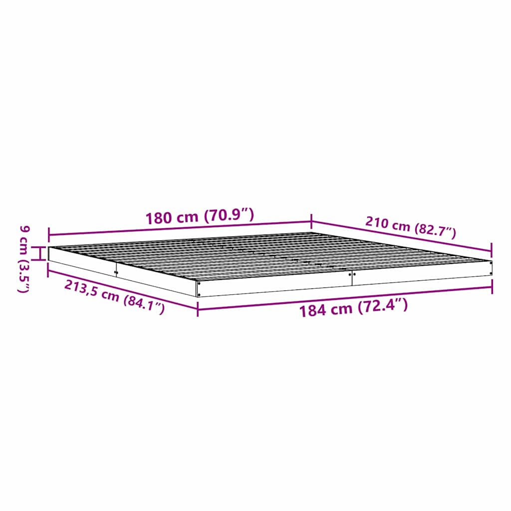 Bodenbettrahmen Natur 213,5 x 104 x 9 cm Massives Kiefernholz