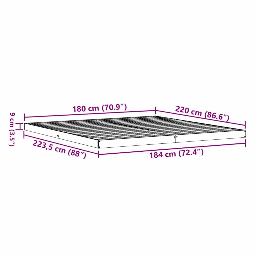 Bodenbettrahmen Natur 213,5 x 104 x 9 cm Massives Kiefernholz