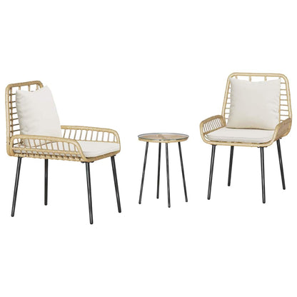 Garten Essgruppe 3 pcs Braun und Creme Poly-Rattan