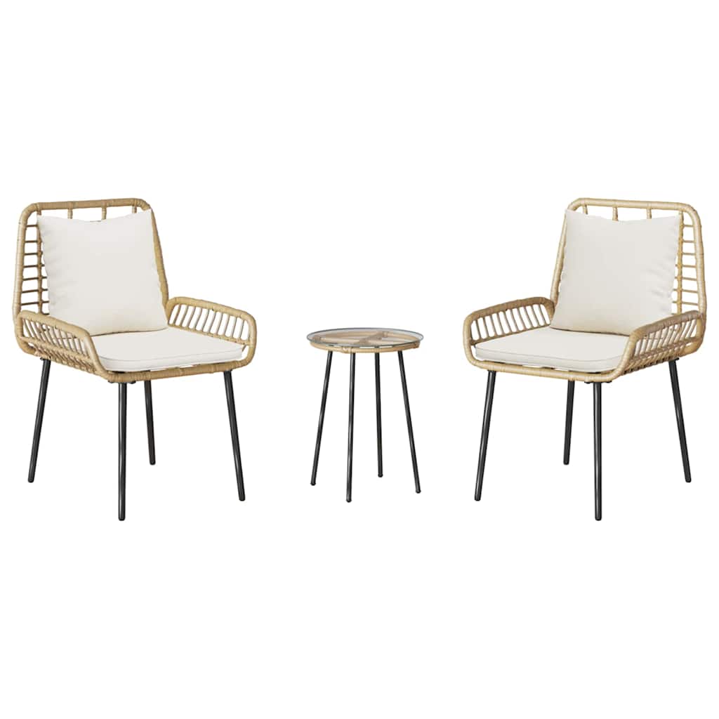 Garten Essgruppe 3 pcs Braun und Creme Poly-Rattan