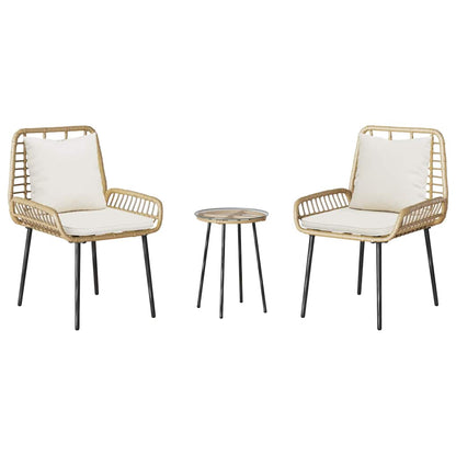 Garten Essgruppe 3 pcs Braun und Creme Poly-Rattan