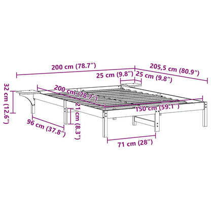 Bettrahmen Weiß 150 x 200 cm Massives Kiefernholz