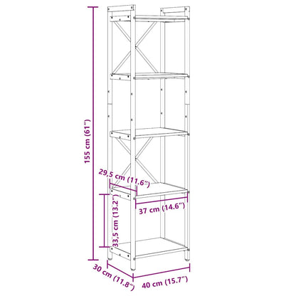 Bücherregal Schwarz Eichen-Optik 40 x 30 x 153 cm Holzwerkstoff