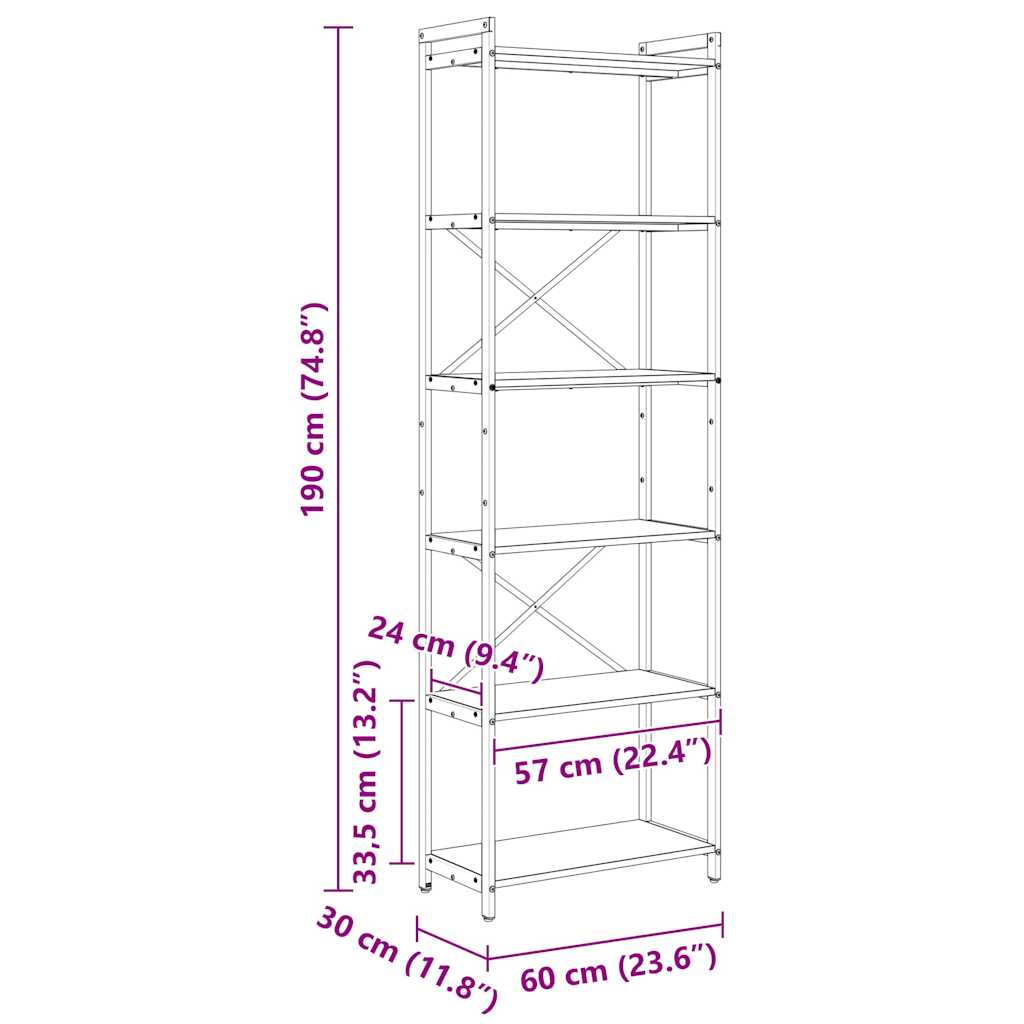 Bücherregal Grau Sonoma 60 x 30 x 188 cm Holzwerkstoff