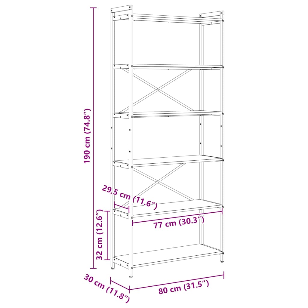 Bücherregal Artisan-Eiche 80 x 30 x 188 cm Holzwerkstoff