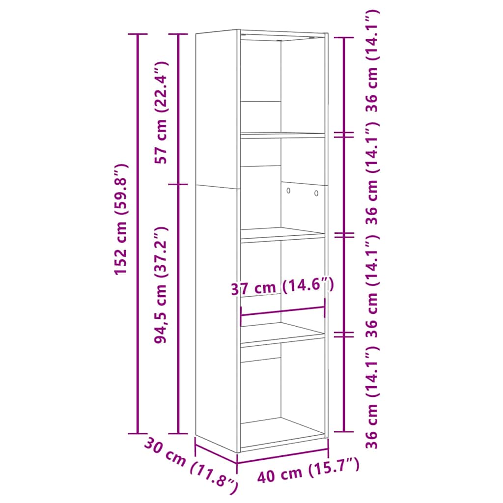 Bücherregal Schwarz Eichen-Optik 40 x 30 x 152 cm Holzwerkstoff