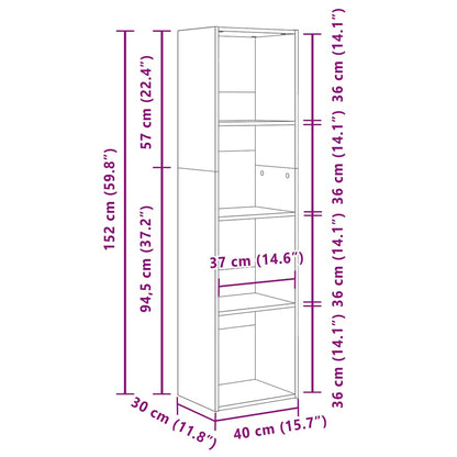 Bücherregal Schwarz Eichen-Optik 40 x 30 x 152 cm Holzwerkstoff