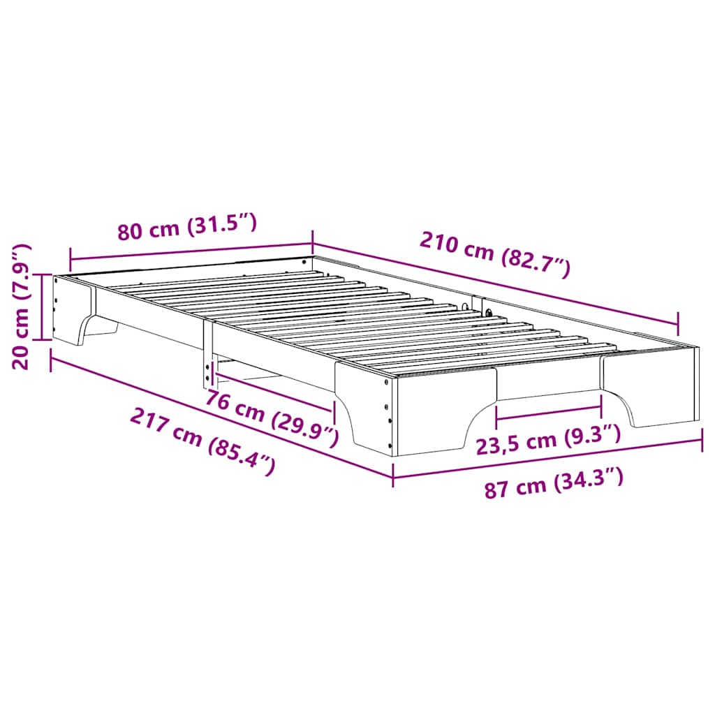 Bodenbettgestell mit Speicher Weiß 80 x 210 cm Holz