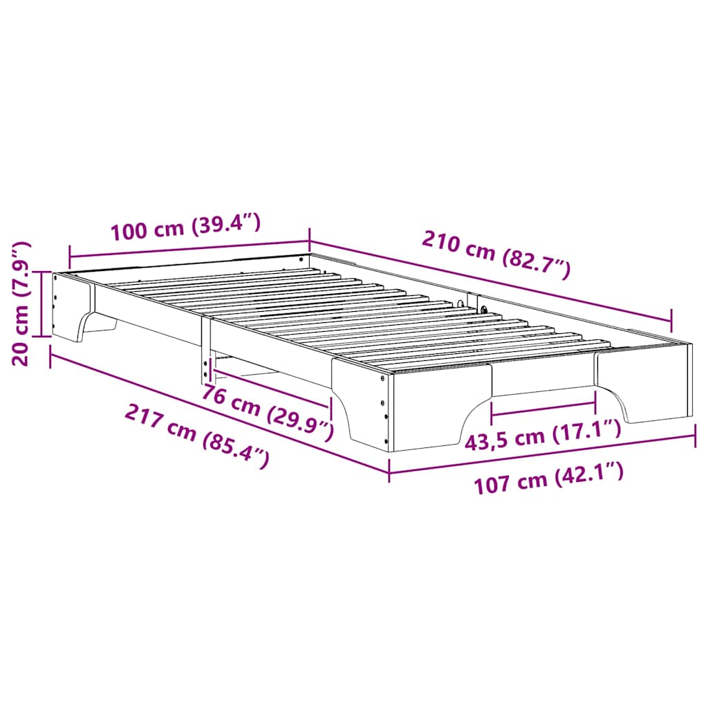 Bodenbettgestell Braun 100 x 210 cm Massivholz Kiefer