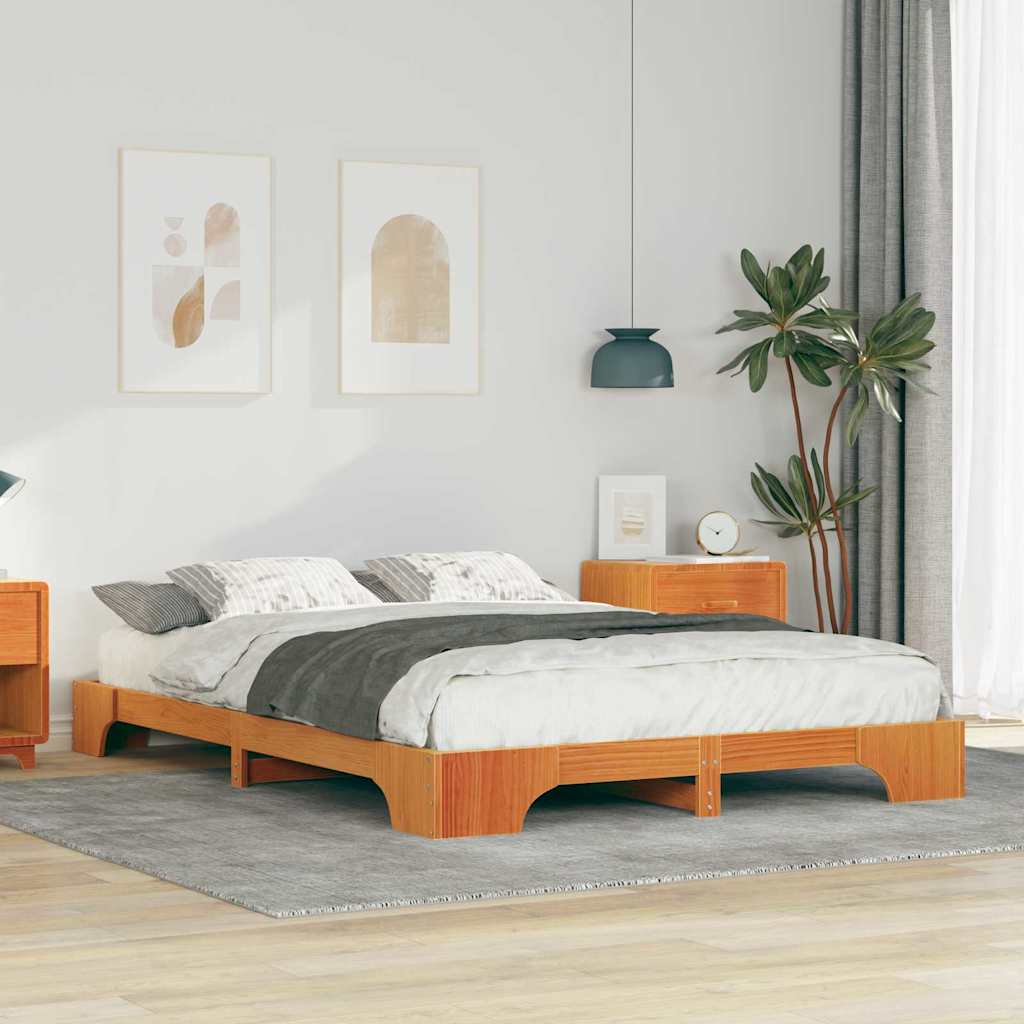 Bodenbettgestell mit Speicher Braun 140 x 210 cm Holz