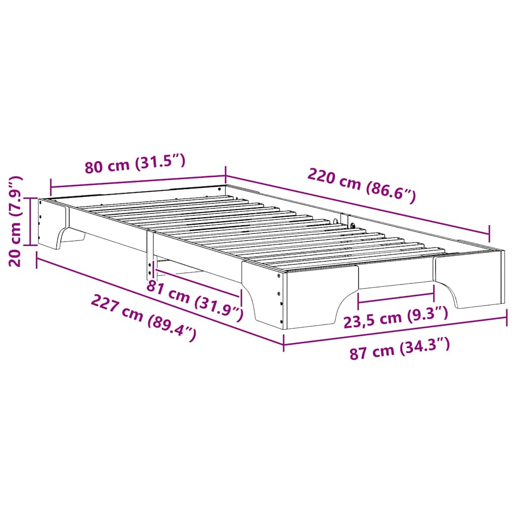 Bodenbettgestell mit Speicher Weiß 80 x 220 cm Holz