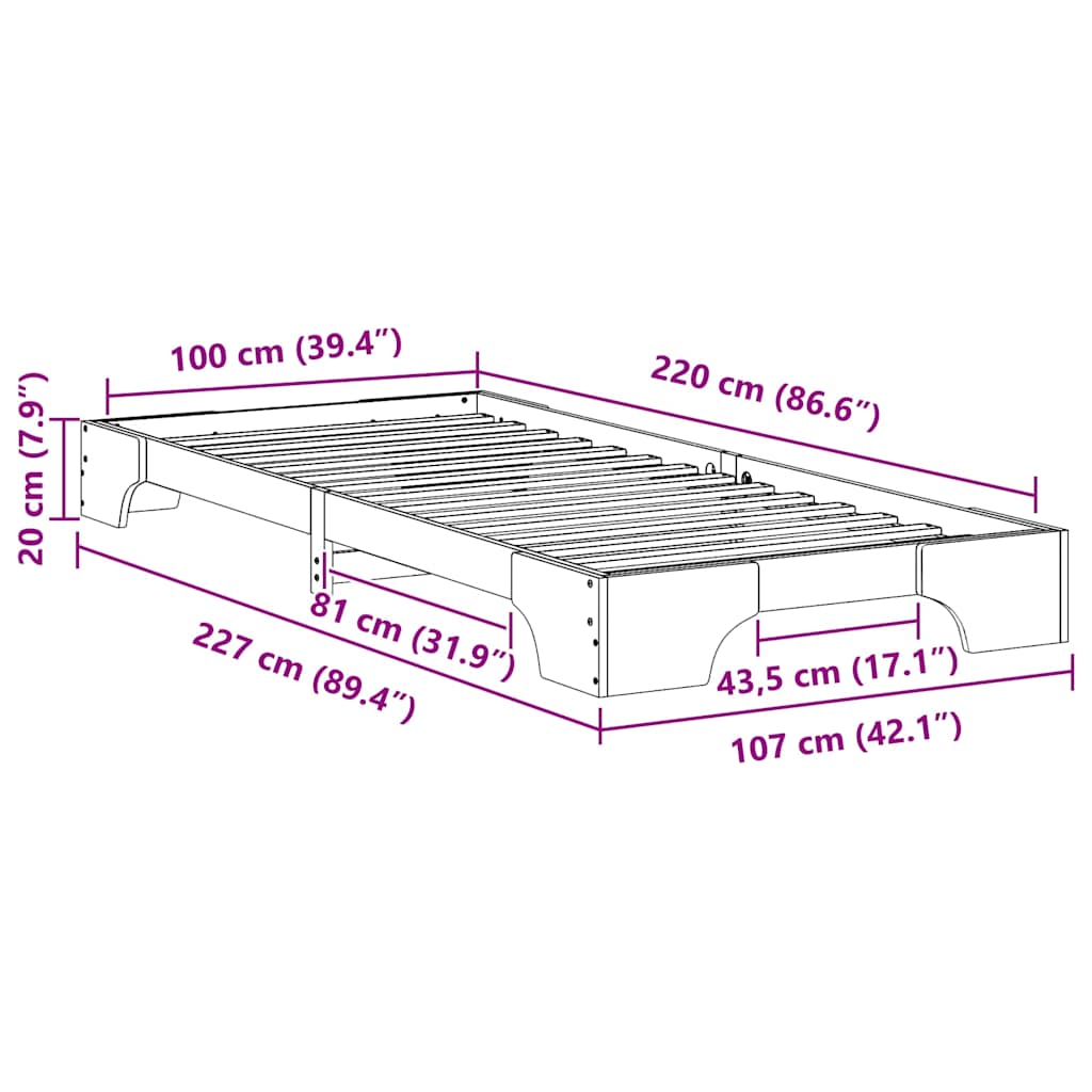 Bodenbettgestell mit Speicher Braun 100 x 220 cm Holz